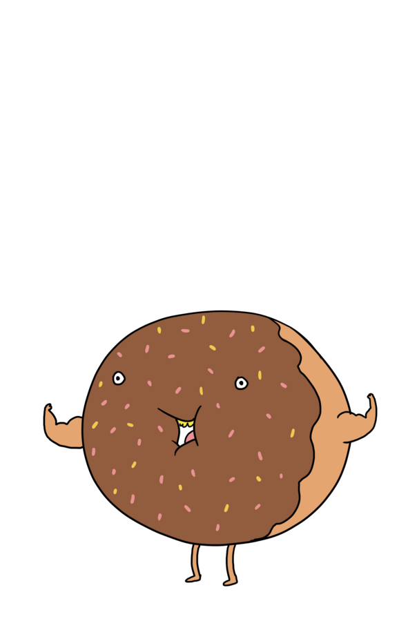 Character design by CUMI, a chocolate doughnut with sprinkles, flexing its arms