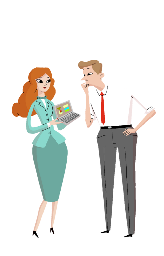 Character design by CUMI, an office couple, a woman with a laptop and a man in a shirt and tie