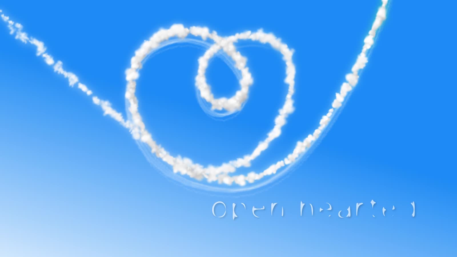 Frame from the Air bp film, a vapour trail heart drawn against a blue sky