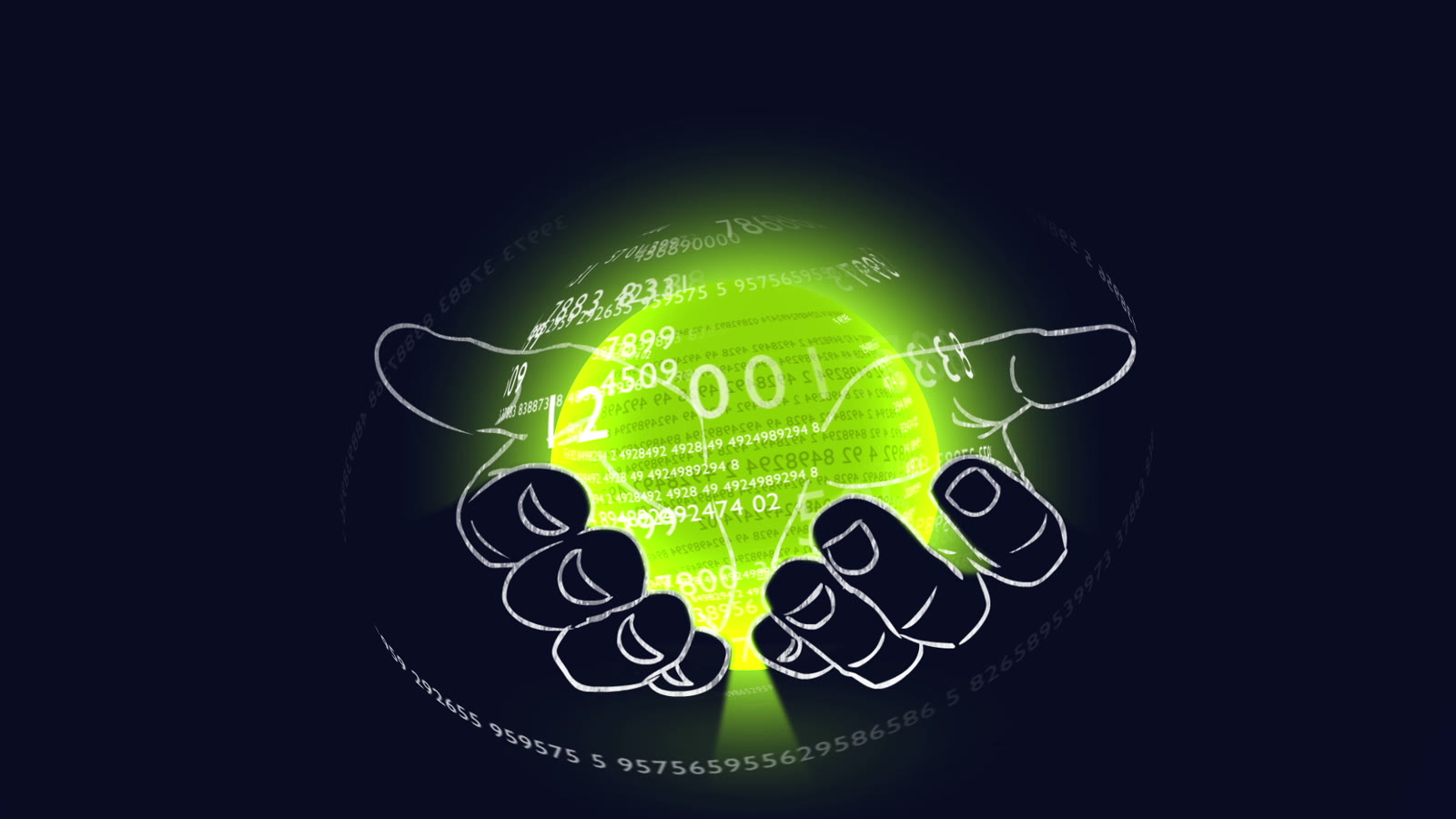 Deloitte Spotlight, two hands cupped around a glowing data sphere covered in numbers