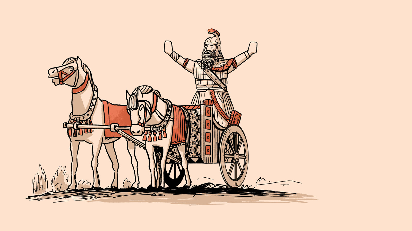 Illustrated Bible story scene of two kings riding together in a horse drawn chariot