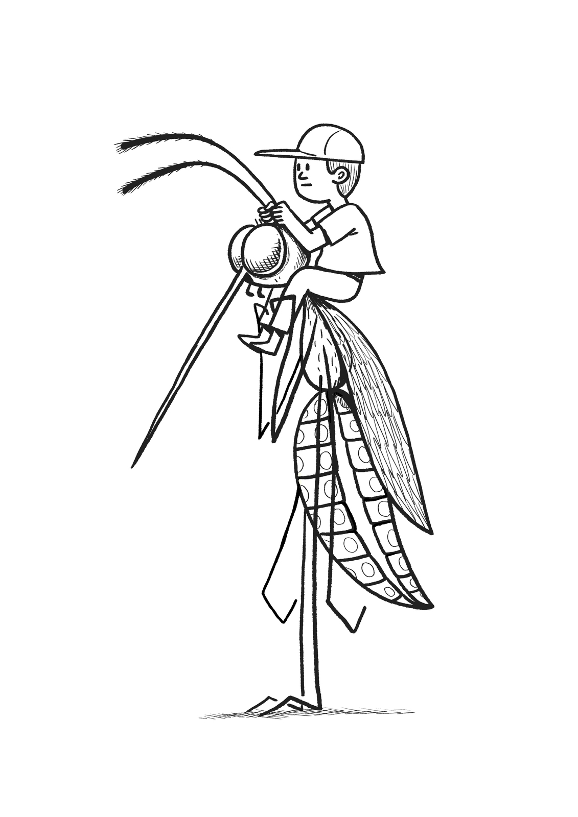 Simple black and white colouring sheet featuring the campaign’s mosquito character and a small boy figure