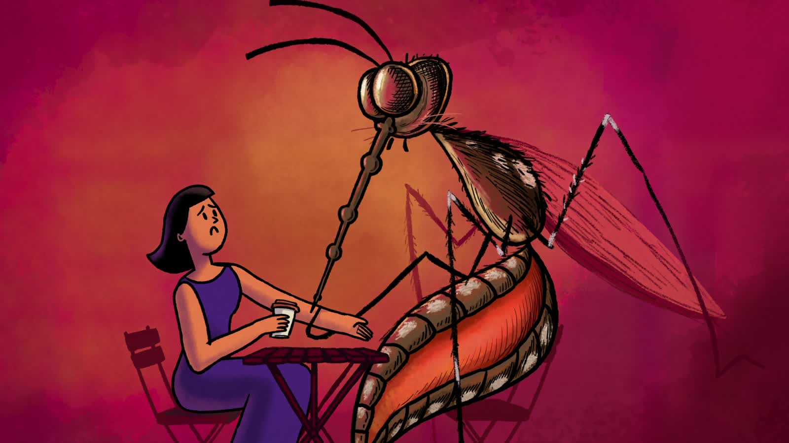 Merck, a classroom chalkboard reading Eggs every 3 days beside a mosquito diagram