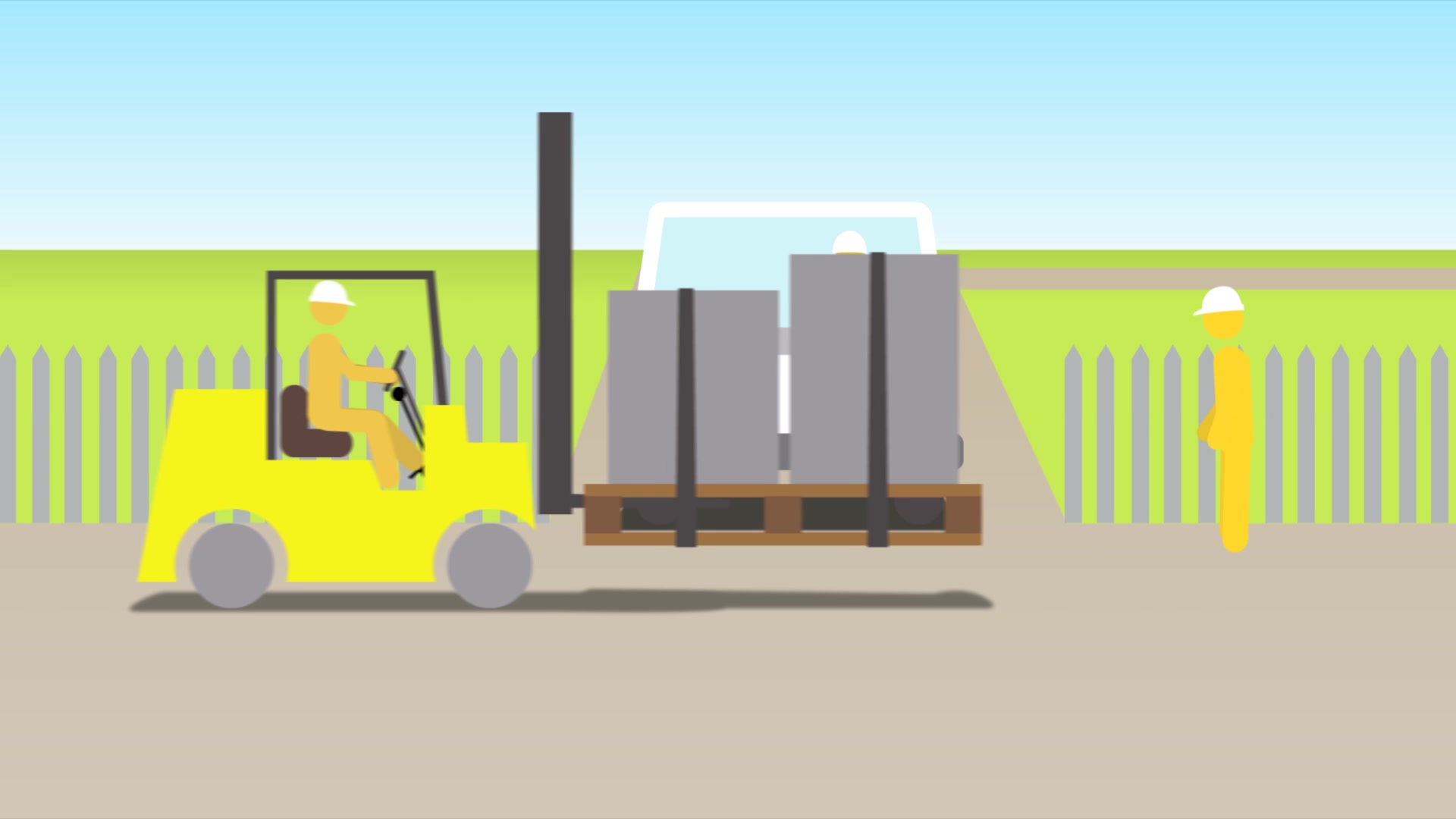 Network Rail, Think Safety, a forklift carrying a pallet load near a worker, from Quite a Shock