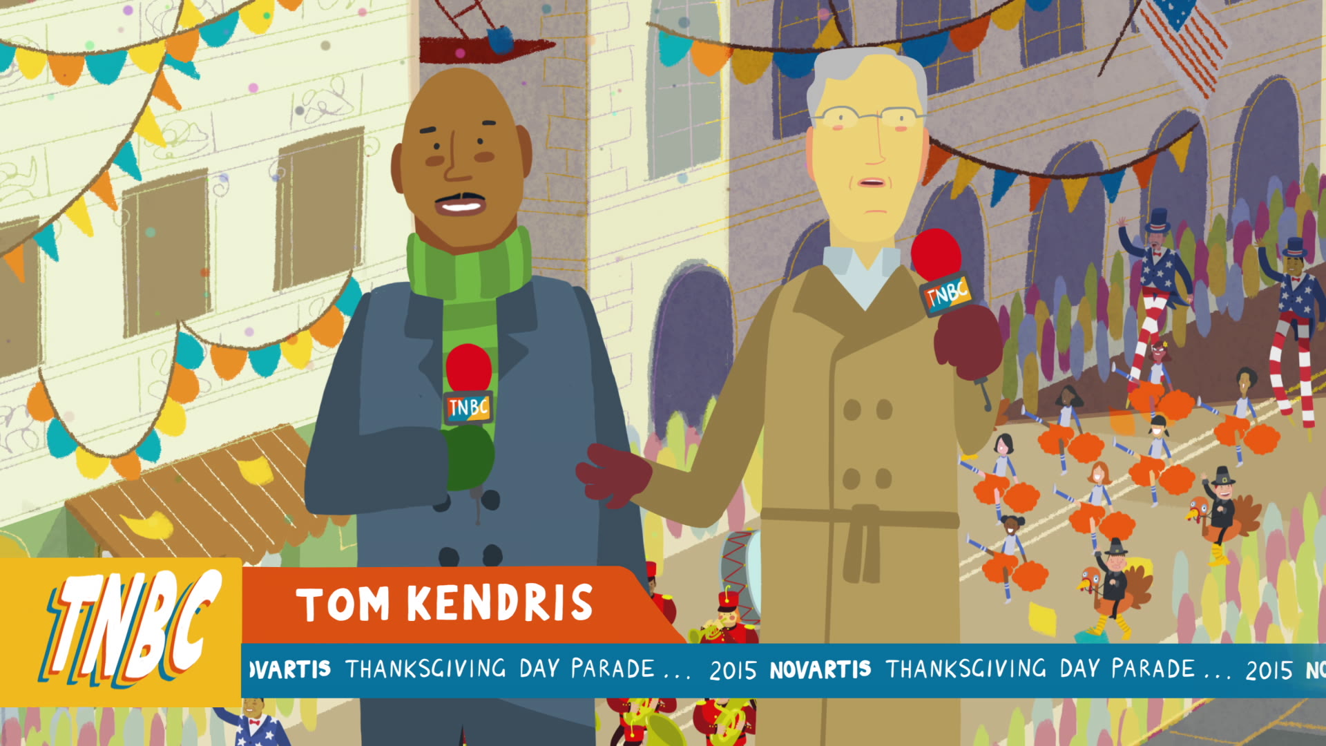 Novartis Thanksgiving Parade, news anchor characters