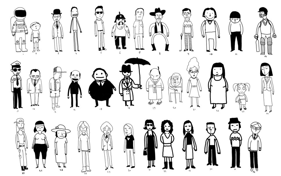 Radley Yeldar, Film 2010, a character/brand design sheet of hand drawn illustrations