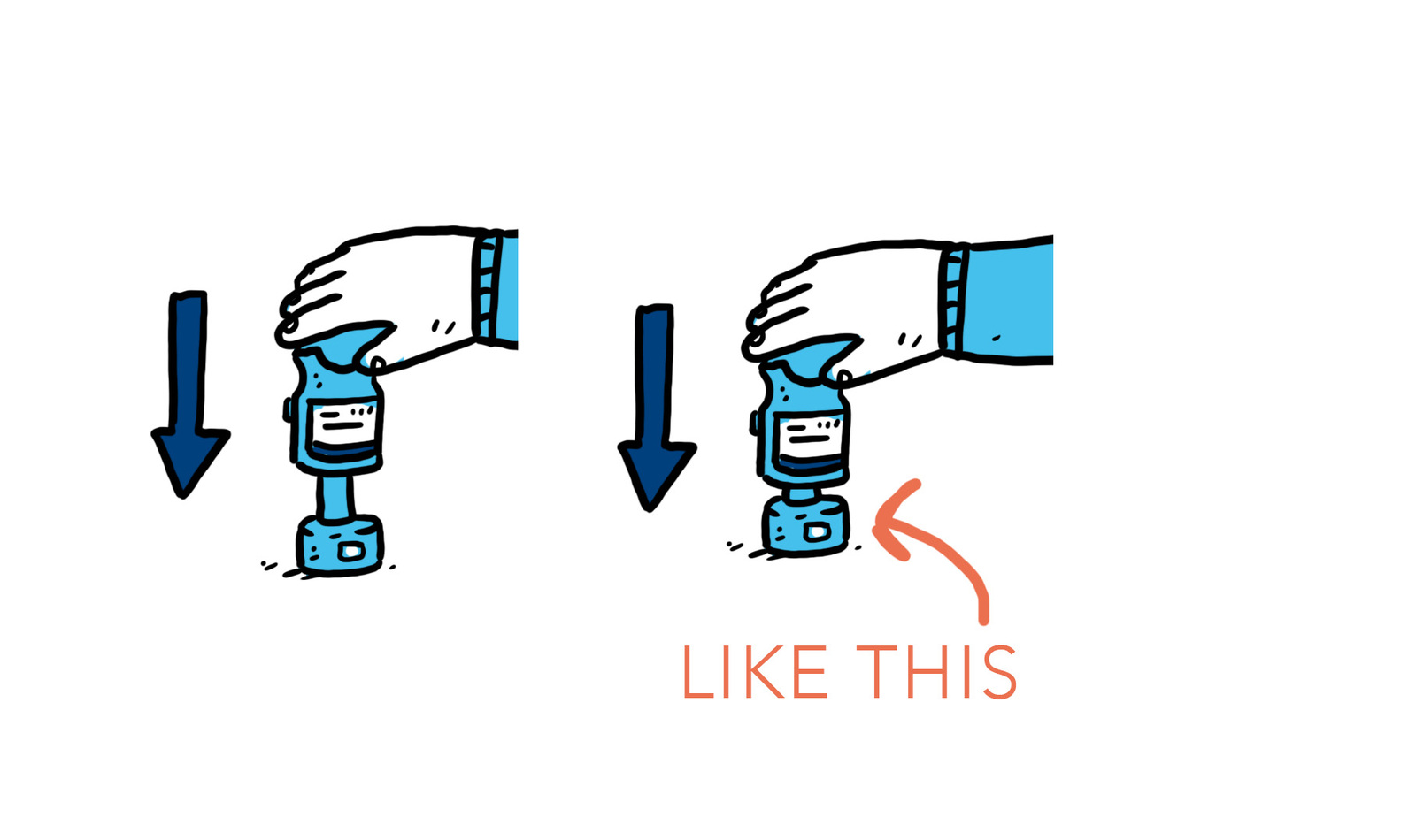 Illustrated comparison graphic showing the correct way to insert a Respimat cartridge, captioned "LIKE THIS"