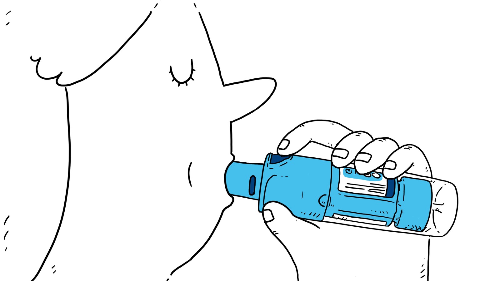 Close up illustration of a person using a Respimat inhaler near their mouth