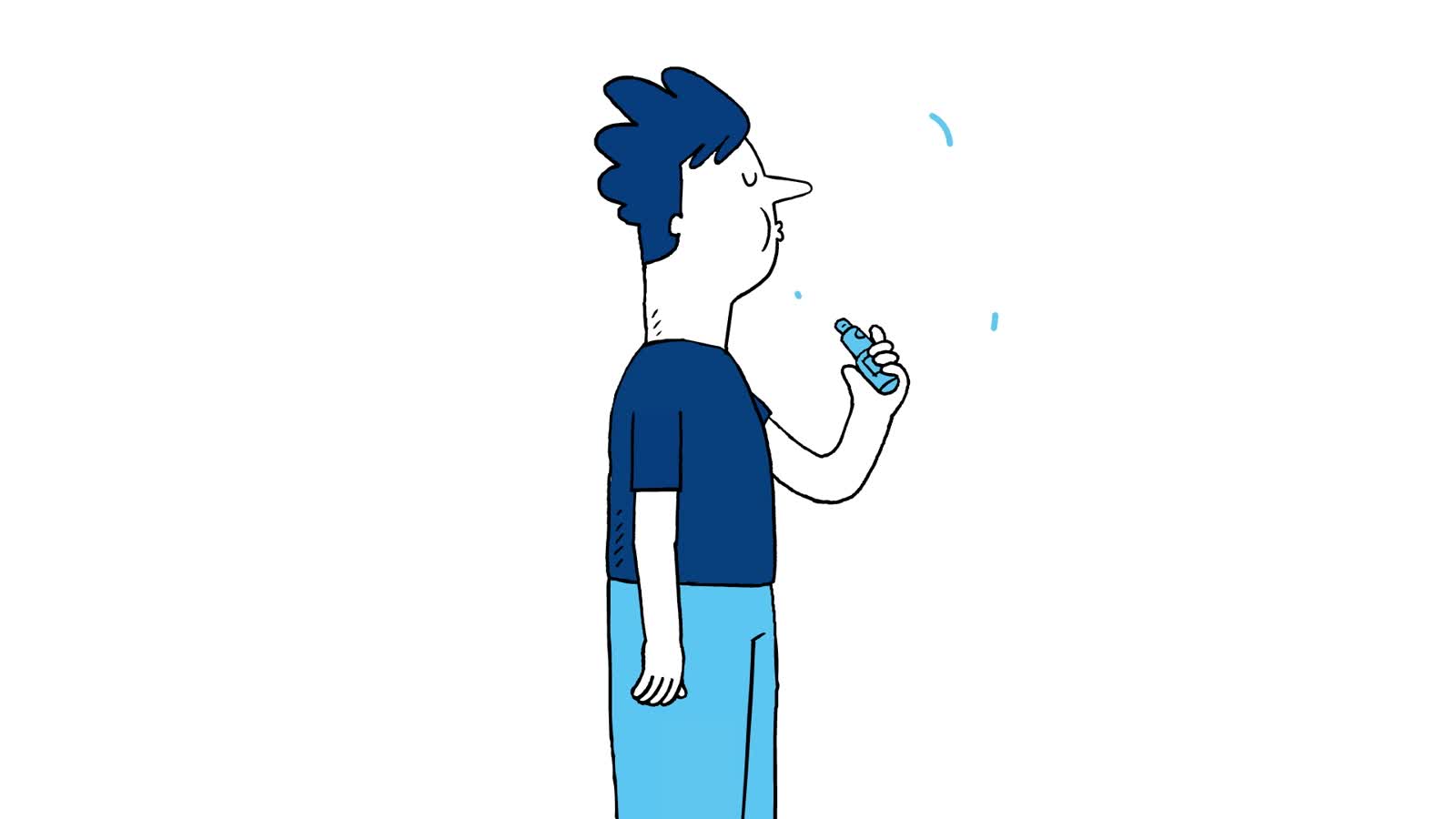 Respimat, a young man using his inhaler at home, still from Film 1